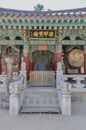 Bell Pavilion containing gong, bell and drum at Haeinsa Temple, Mount Gaya, Gayasan National Park, South Korea Royalty Free Stock Photo