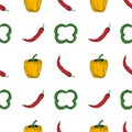 Bell pepper, chilli and slices seamless pattern Royalty Free Stock Photo
