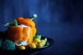 Bell Pepper Jack O Lantern with Dip and Veggies