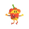 Bell Pepper In Mask And Superhero Costume, Part Of Vegetables In Fantasy Disguises Series Of Cartoon Silly Characters