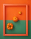 Bell pepper, orange, clementine in frame on orange and green