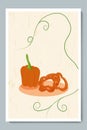 Bell Pepper and Orange Paprika Sliced Rings Poster. Minimalist Vegetables with Pieces and Texture Background.