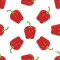 Bell pepper seamless pattern on white background. Yellow, green and red paprika, slices. Vector illustration of Royalty Free Stock Photo