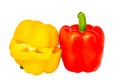 Red and yellow bell peppers isolated with white background and clipping path Royalty Free Stock Photo