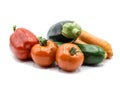 Bell pepper, tomato, eggplant, zucchini, carrot isolated on white background Royalty Free Stock Photo