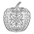 Bell Pepper Vegetable Ukrainian Ornament Hand Drawn Pattern. Outline Black & White Royalty Free Stock Photo