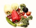 Bell peppers with cherry tomatoes and cabbages isolated on white Royalty Free Stock Photo