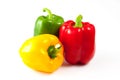 Bell peppers over white background, Green, yellow and red Fresh Royalty Free Stock Photo