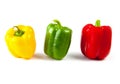 Bell peppers over white background, Green, yellow and red Fresh Royalty Free Stock Photo