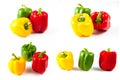 Bell peppers over white background, Green, yellow and red Fresh bell pepper Royalty Free Stock Photo