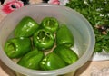 Bell peppers in plastic tub