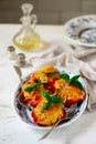 Bell peppers stuffed with spaghetty selective focus