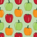 Bell peppers vector seamless pattern design on green background. vector illustration for fabric print, wrapping paper Royalty Free Stock Photo