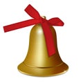 Bell with red ribbon bow isolated on white background. Christmas and New year golden decoration. Vector Royalty Free Stock Photo