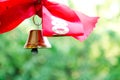 Bell with a ribbon. Last call. A bell with a red ribbon. Spring holiday. School years. Graduation. School bells on the background