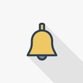 Bell ringer thin line flat color icon. Linear vector symbol. Colorful long shadow design.