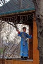 The bell-ringer at work in the evening in Kyiv Ukraine