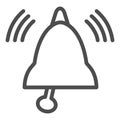 Bell ringing line icon. Alarm the fire brigade outline style pictogram on white background. Firefighter signal for
