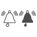 Bell ringing line and solid icon. Alarm the fire brigade outline style pictogram on white background. Firefighter signal