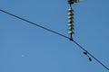 Bell-shaped insulator chain of electric power transmission line, Central Balkan mountain, Stara Planina Royalty Free Stock Photo