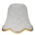 A bell-shaped shade made of frosted white speckled glass