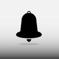 Bell silhouette icon, black silhouette on gray background