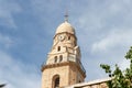 Bell tower of the Abbey of Dormition on Mount Zion. The old city of Jerusalem.