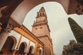 Bell tower and arches of famous moorish Mezquita, Mosque-Cathedral of Cordoba, Spain. UNESCO heritage site Royalty Free Stock Photo