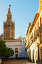 Bell tower of Cathedral church, Seville, Spain Royalty Free Stock Photo