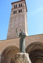 bell tower of the cathedral and the statue of Saint Francis of A Royalty Free Stock Photo