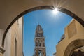 Bell tower of the Church of Saint John the Baptist in Fira Royalty Free Stock Photo