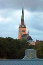 Bell tower of the Church of St. Nicholas in Tallinn in the evening, Estonia Royalty Free Stock Photo