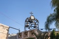 Bell tower with a clock in Greek Orthodox Church of the Annunciation in Nazareth city in Israel Royalty Free Stock Photo