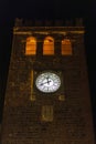 Bell tower, with clock in the historic city center of Monselice, Padua, Italy, Veneto, Europe. Night photography. Royalty Free Stock Photo