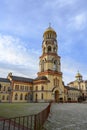 The bell tower and courtyard of the Christian New Athos Simon-Kananite Monastery in Abkhazia Royalty Free Stock Photo