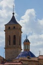 Bell tower and dome of the communion chapel of the church of El Salvador in Requena (Valencia, Spain