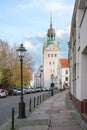 Bell tower of the Ducal Castle in Szczecin, Poland, former seat of the dukes of Pomerania-Stettin, blue sky