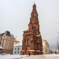 Bell tower of the Epiphany Cathedral bright landmark of Kazan, Russia Royalty Free Stock Photo