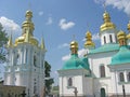 Bell tower in the Far Caves and a fragment of the Cathedral of the Nativity of the Blessed Virgin Mary. Kiev-Pecherskaya Lavra. Ki