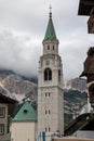 Bell Tower of Filippo and Giacomo Apostles Church in Cortina D`ampezzo