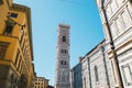 Bell Tower Giotto`s Campanile and Duomo, Santa Maria del Fiore in Florence, Italy Royalty Free Stock Photo