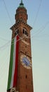 bell tower with Italian flag in  Vicenza City in Italy Royalty Free Stock Photo