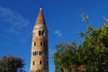 Bell tower made by red bricks in the venetian village of Caorle