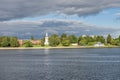 Bell tower on the opposite bank Royalty Free Stock Photo