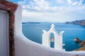 Bell tower of an orthodox church at Santorini, Greece. Honeymoon summer aegean cycladic background. Royalty Free Stock Photo