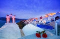 Bell tower of an orthodox church at Santorini, Greece. Honeymoon summer aegean cycladic background. Royalty Free Stock Photo