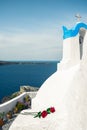 Bell tower of an orthodox church at Santorini, Greece. Honeymoon summer aegean cycladic background. Royalty Free Stock Photo