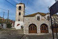 Bell Tower of Orthodox church with stone roof in village of Theologos,Thassos island, Greece Royalty Free Stock Photo