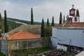 Bell Tower of Orthodox church with stone roof in village of Theologos,Thassos island, Greece Royalty Free Stock Photo