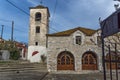 Bell Tower of Orthodox church with stone roof in village of Theologos,Thassos island, Greece Royalty Free Stock Photo